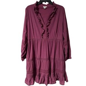Sundance Women's Purple Boho Bromlee Ruffle V-Neck Tiered Dress Size XL